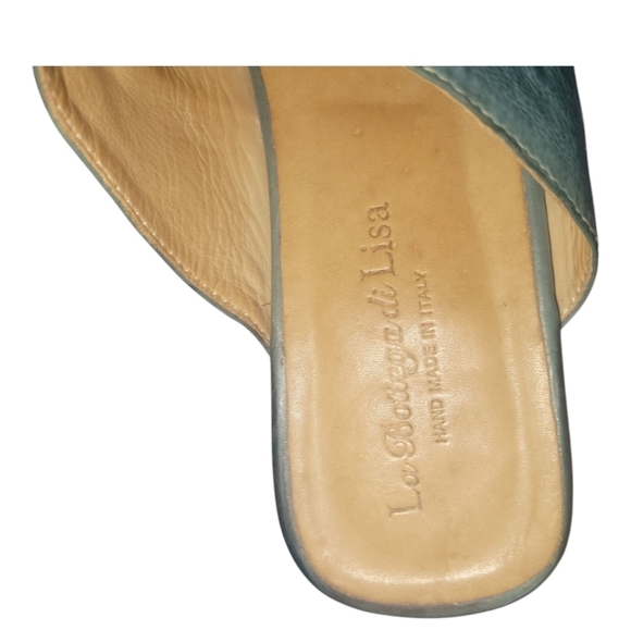 La Bottega Di Lisa Teal Handmade  Made In Italy Leather Slide Sandals Sz 37 1/2 - Picture 9 of 9